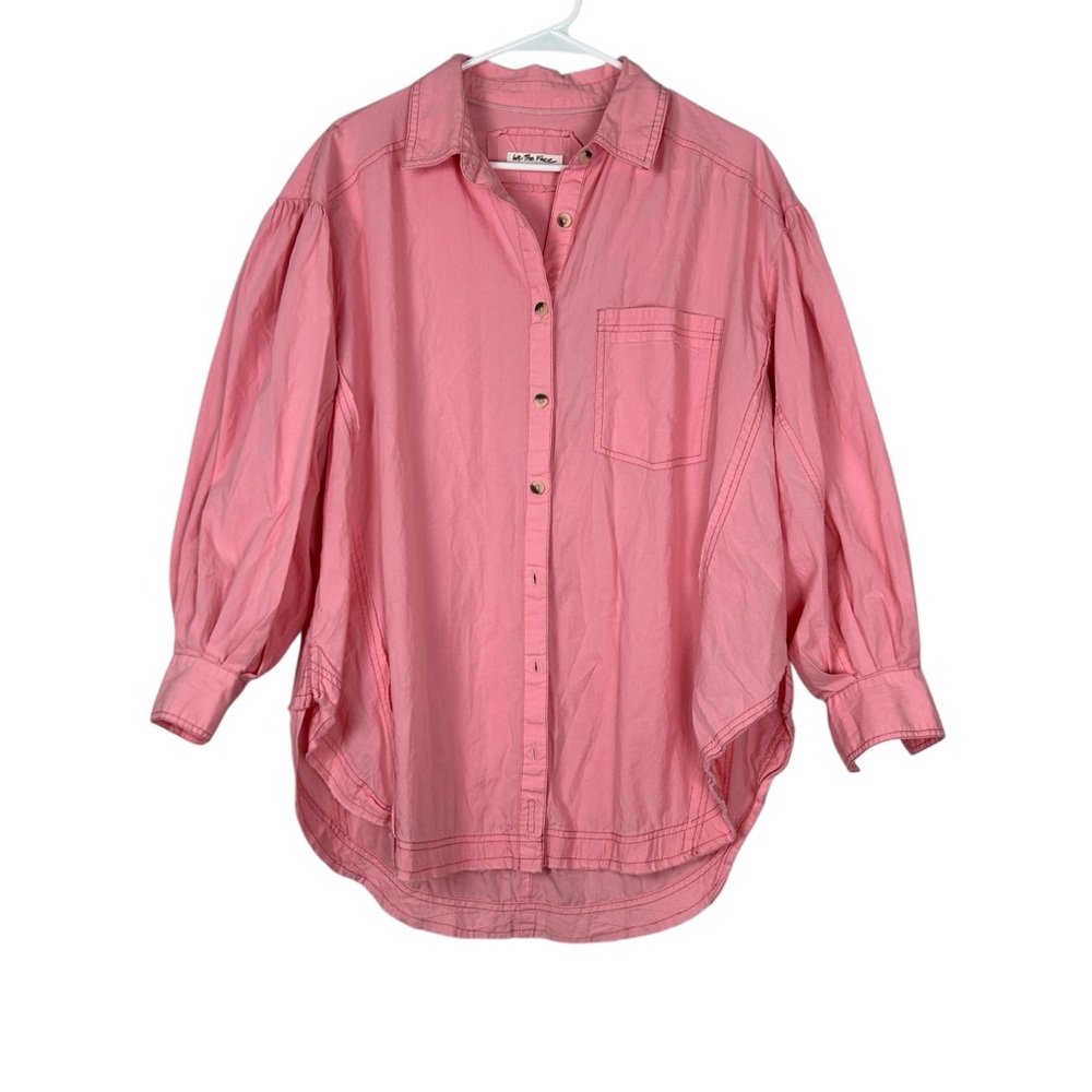 We The Free Pink Casual Button Down Balloon Sleeve Size M